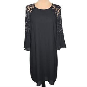 Belle Badgley‎ Mischka Mabel Dress Black Lace Bell Sleeves Size 10 NWT